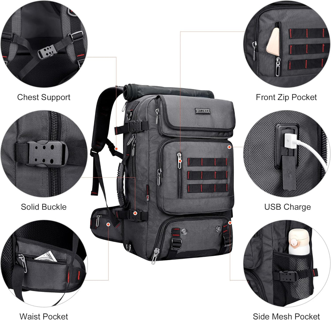 WITZMAN Reiserucksack Herren Gross Reisetasche Reiserucksack Handgepäck Flugzeug mit USB Ladeanschlu