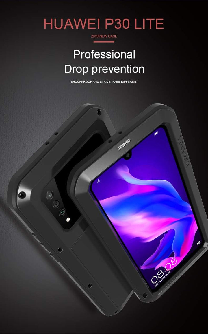 Fonrest Ganzkörper Hülle für Huawei P30 Lite, Love MEI 6,15-Zoll Schwerlast Hybride Aluminium Metall