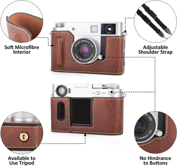 Rieibi x-half Case PU Leder Kameratasche für Fujifilm X Half Mirrorless Kamera Schutzhülle mit Verst