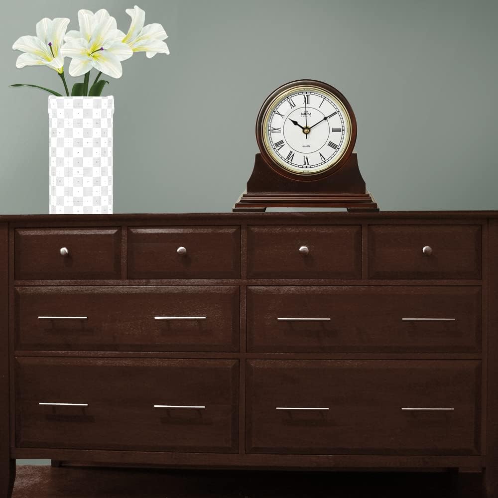MPM Quality Retro Dark Wood Tischuhr, Dunkles Holz, Traditionelle Elegante Holztischuhr, Römischen Z
