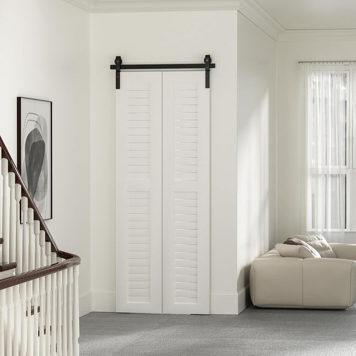 183cm/6FT Bifold Schiebetürbeschlag Schiebetüren Schiebetürsystem Komplettset Laufschiene Rollen Set