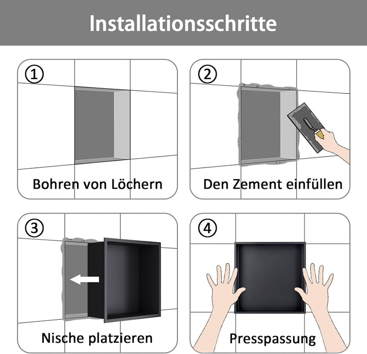 Wandnische Dusche Edelstahl, Duschnische Lagerung 30x45x10cm,Schwarz | Nische Ohne Regal, Wandnische