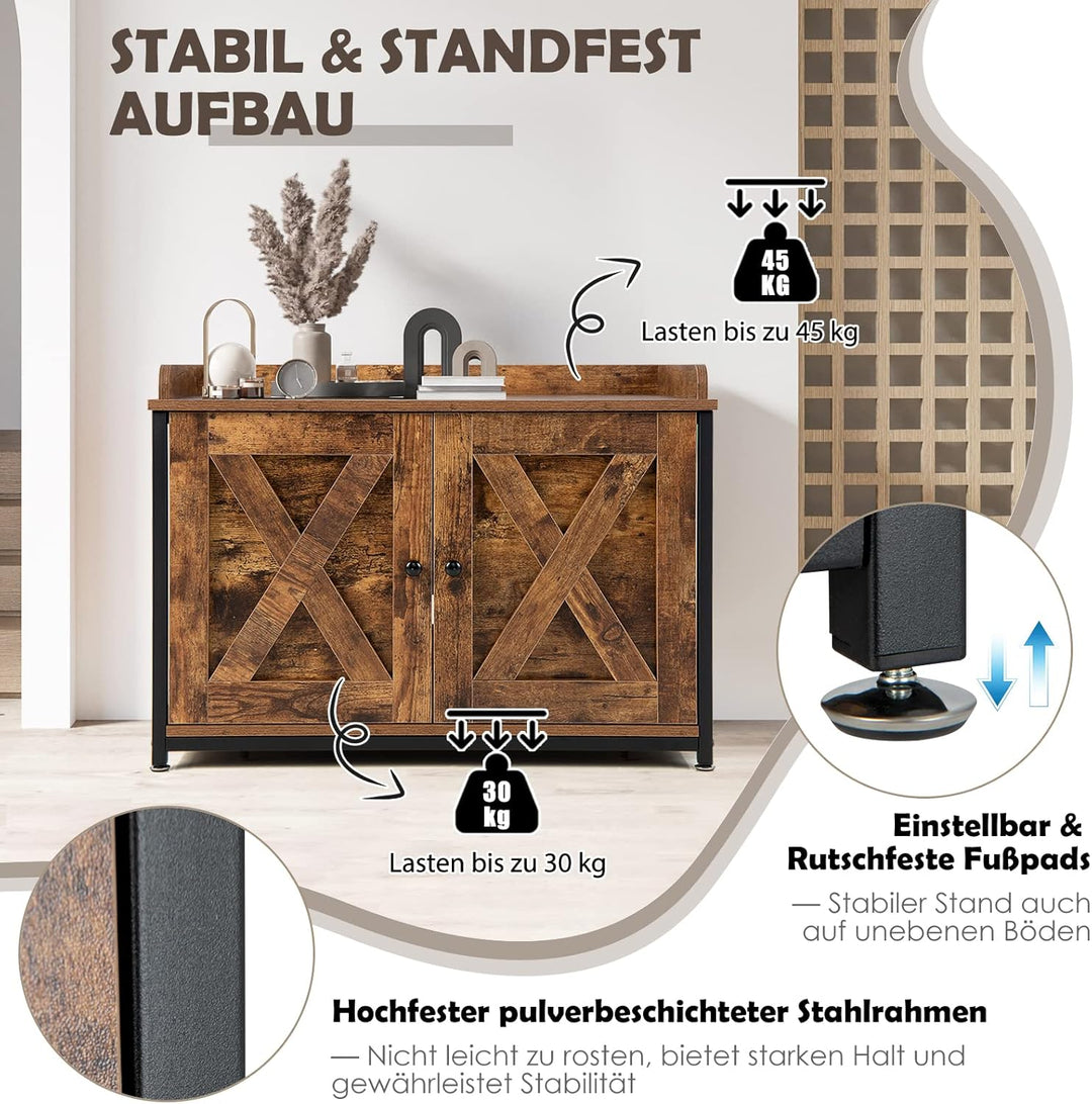 GOPLUS 2 in 1 Katzenschrank, Katzenklo mit Doppeltüren, verstellbaren Füsse und Katzenlöchern, verst