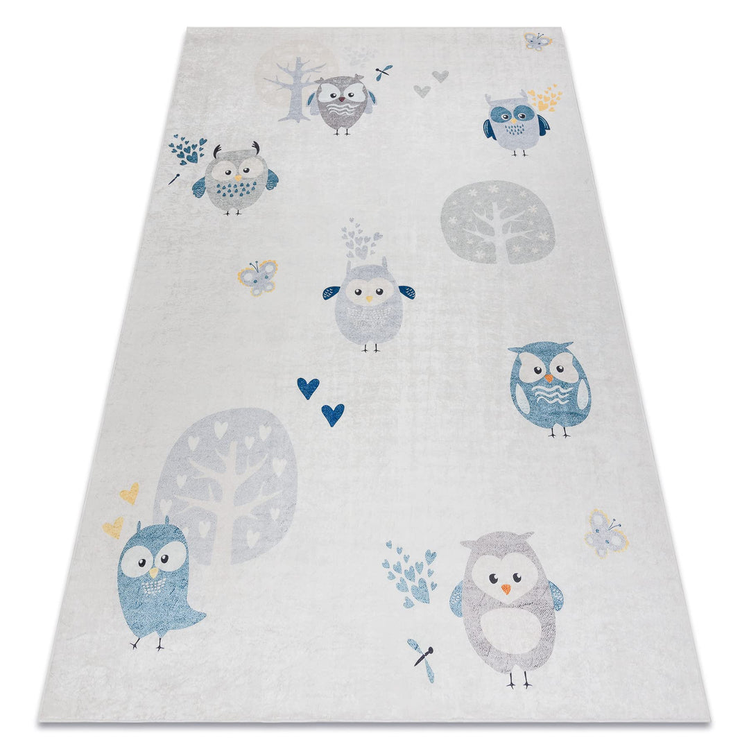 Kinderteppich Bambino Waschteppich Eulen für Kinder Anti-Rutsch - grau 140x190 cm 140x190 cm Bambino