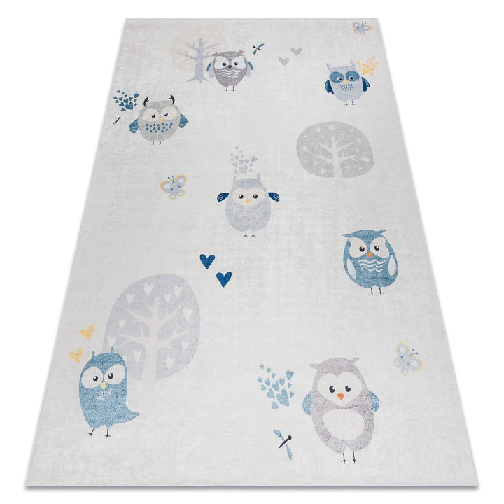 Kinderteppich Bambino Waschteppich Eulen für Kinder Anti-Rutsch - grau 140x190 cm 140x190 cm Bambino