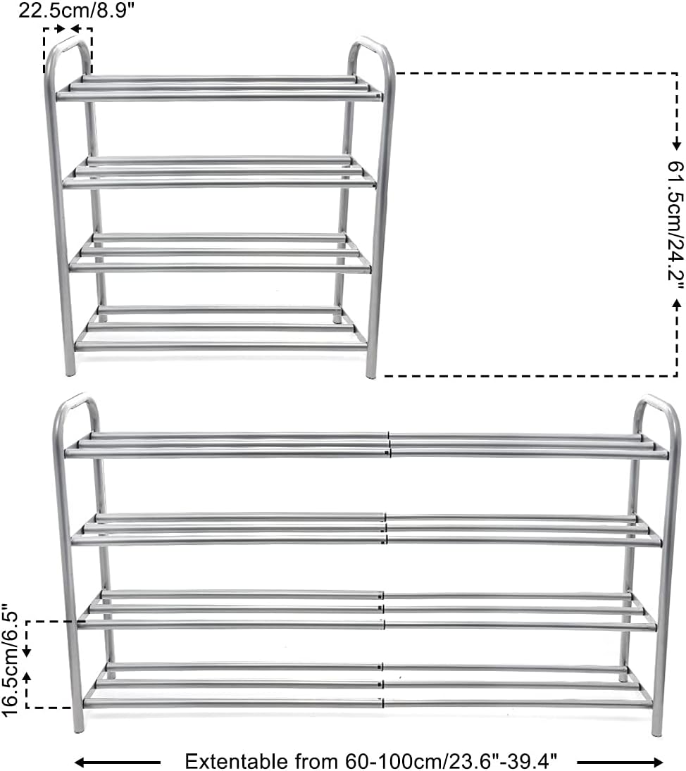 GUANJUNE 4-stufiger ausziehbarer Schuhregal-Organizer,Robustes Metallregal für bis zu 20 Paar Schuhe