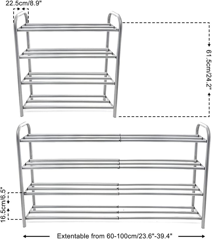 GUANJUNE 4-stufiger ausziehbarer Schuhregal-Organizer,Robustes Metallregal für bis zu 20 Paar Schuhe