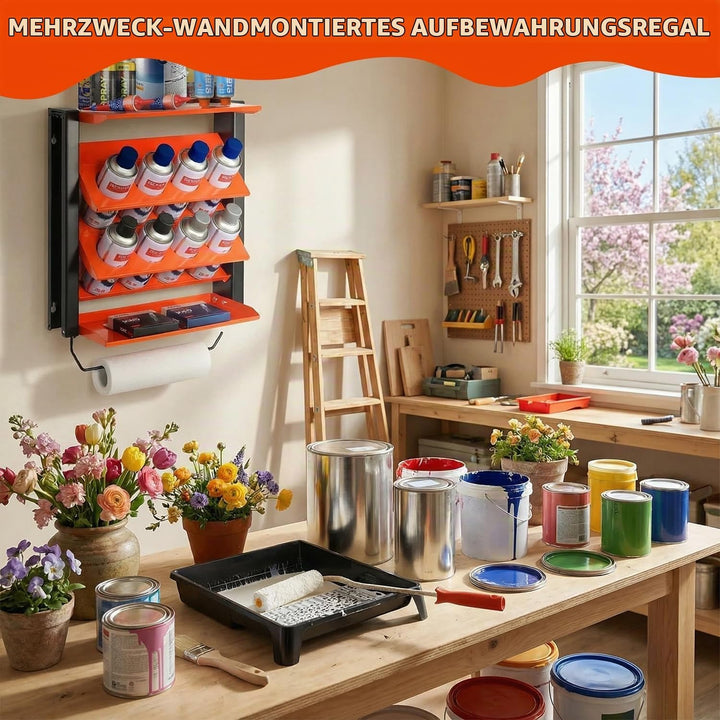 Sprühdosenhalter, 2 Ebenen Sprühdose Aufbewahrungsregal mit 2 Ablagen und Papierhandtuchstangen, Wan