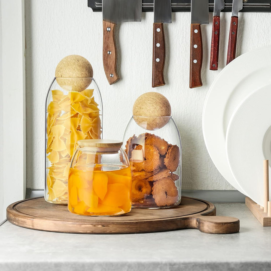 Kuahome Glas Vorratsglas 3-Set mit Deckel, luftdicht Borosilikatglas Vorratsbehälter. Aufbewahrung G