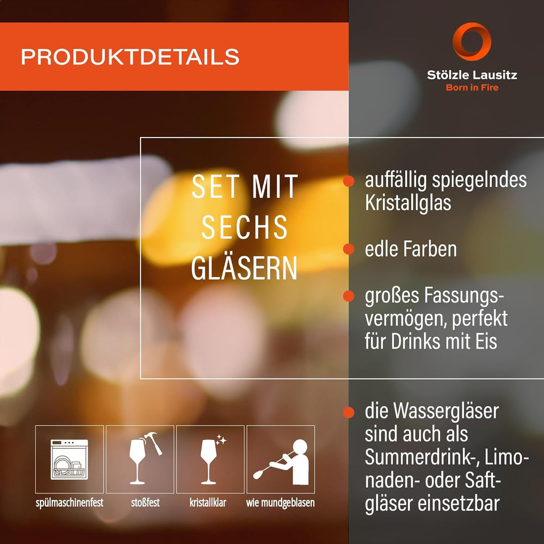 Stölzle Lausitz Longdrinkbecher Mirror Blau / 6er Set Trinkgläser/Cocktailgläser/hochwertiges Longdr