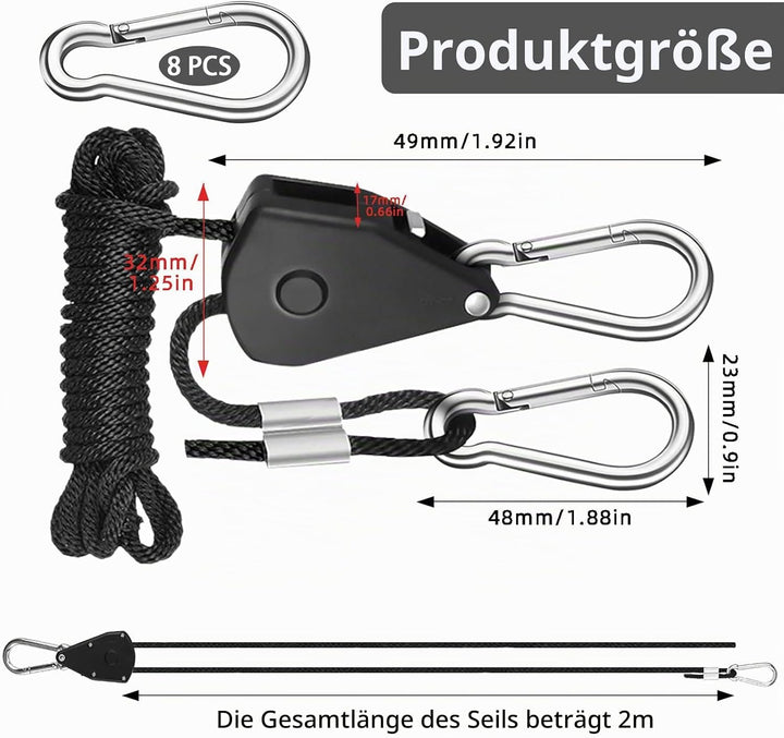 8 STK Ratchet Hanger Verstellbarer Seilaufhänger Ratschenseil Seilzugratsche Ratschenhaken Einstellb