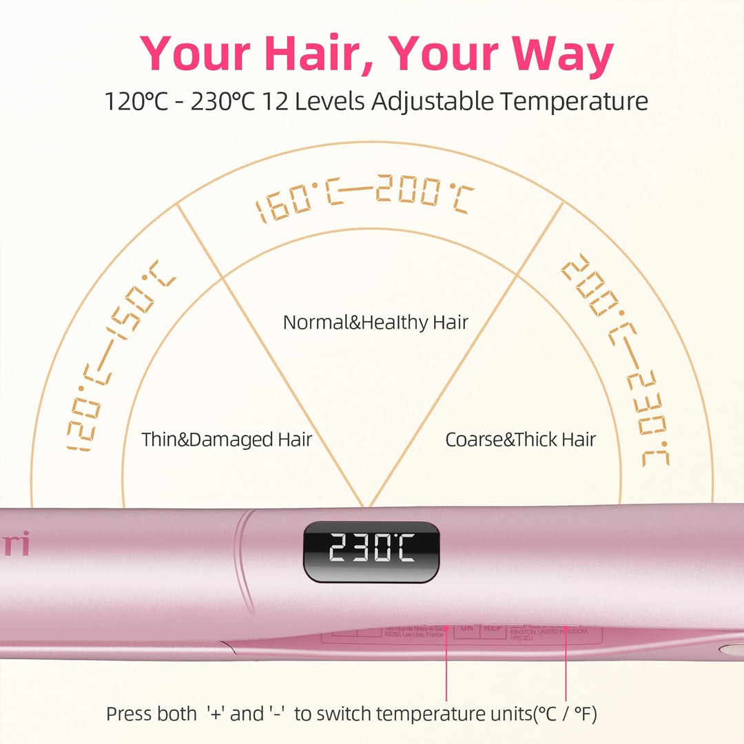 Dekuri 2 in 1 Glätteisen Locken und Glätten, Glatte Titanplatte Haarglätter, 30s Schnellaufheizung,