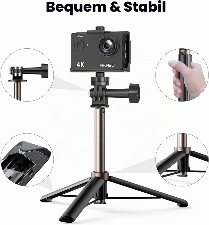 AKASO Action Cam mit 60cm Stativ Selfie Stick und Tasche, 4K30FPS 20MP WiFi Unterwasserkamera EIS St