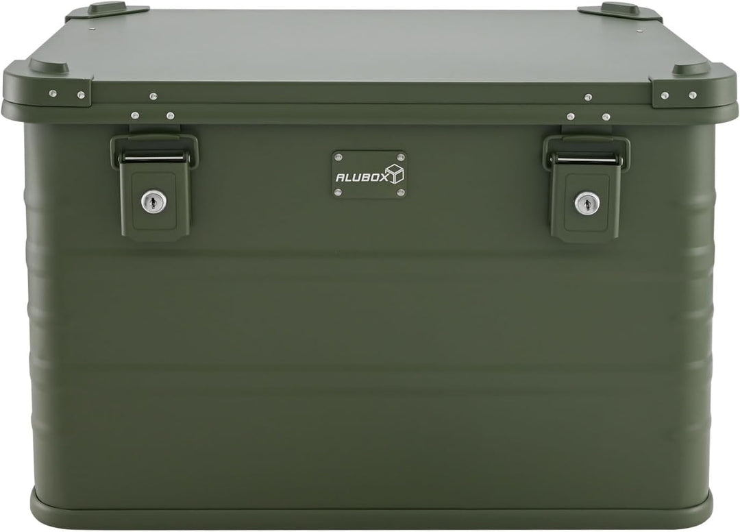 ALUBOX Alukiste abschliessbar E78G OLIVGRÜN - Premium Lagerbox 78 Liter - Materialstärke 1mm - Decke