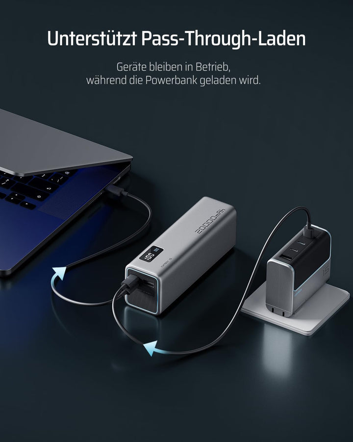 CUKTECH 65W Power Bank, 20000mAh Powerbank mit Digitales Display, Externe Handyakkus Schnellladefunk