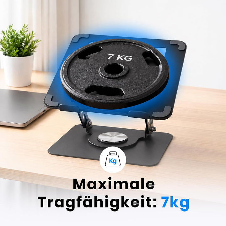 Laptop Ständer Höhenverstellbar 360° Drehbar – Notebook/Tablet Halterung Stabil – Stahl Schwarz bis