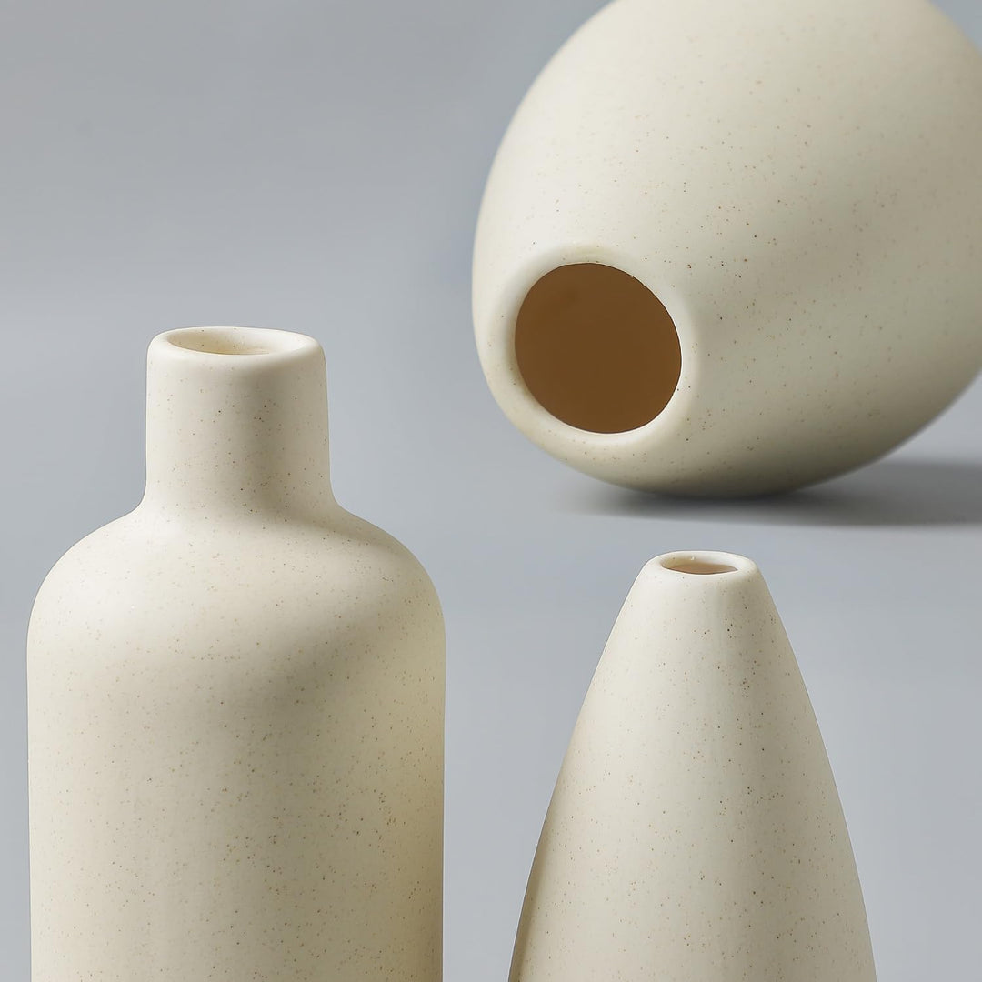 CEMABT Beige Keramik Vase Set-4 Kleine Vasen für Blumen, einzigartige Blumenvasen für Mittelstücke,