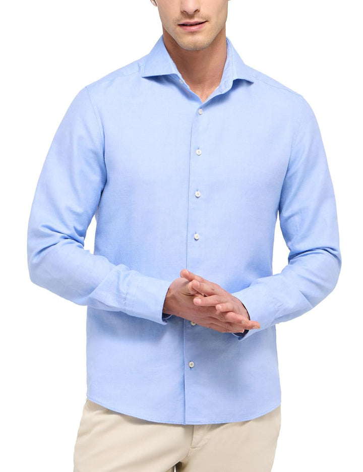 ETERNA Herren Linen Shirt Slim FIT 38 Kragen / 67 Ärmel Azurblau, 38 Kragen / 67 Ärmel Azurblau