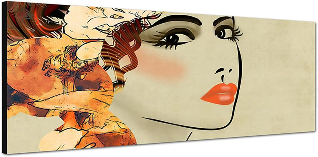Paul Sinus Art Panoramabild auf Leinwand und Keilrahmen 150x50cm Gemälde Kunstwerk Mädchen Gesicht P