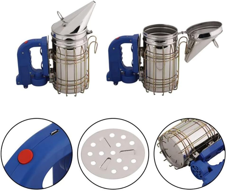 Bee Hive Smoker, Elektrischer Wiederaufladbarer Imkerei-Smoker mit Hitzeschild, Edelstahl Elektrisch