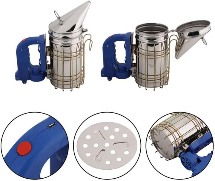 Bee Hive Smoker, Elektrischer Wiederaufladbarer Imkerei-Smoker mit Hitzeschild, Edelstahl Elektrisch