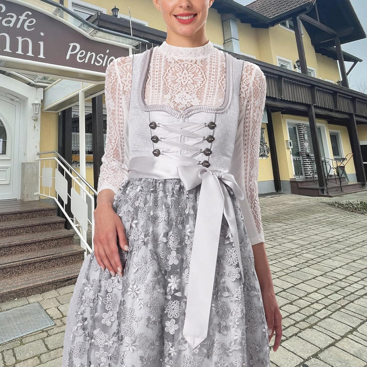 Kelliar Dirndlbluse Damen Trachtenbluse Creme Dirndl Bluse für Bavarian Oktoberfest 34 21jb63--weiss