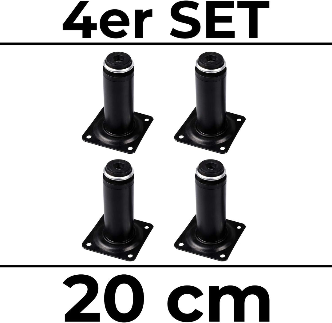 Stahlia Möbelfüsse verstellbar (4er Set) Schwarz 20cm Höhe belastbar bis 50kg Sofafüsse Schrankfüsse