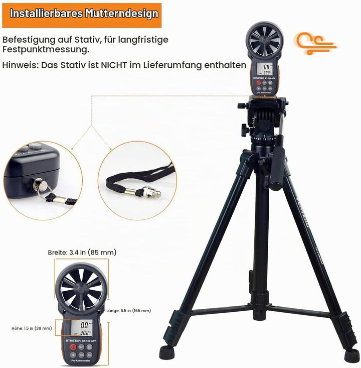 BTMETER Windmesser Digital Windgeschwindigkeits-Anemometer-Handheld,drahtloses Bluetooth-Flügelrad-A