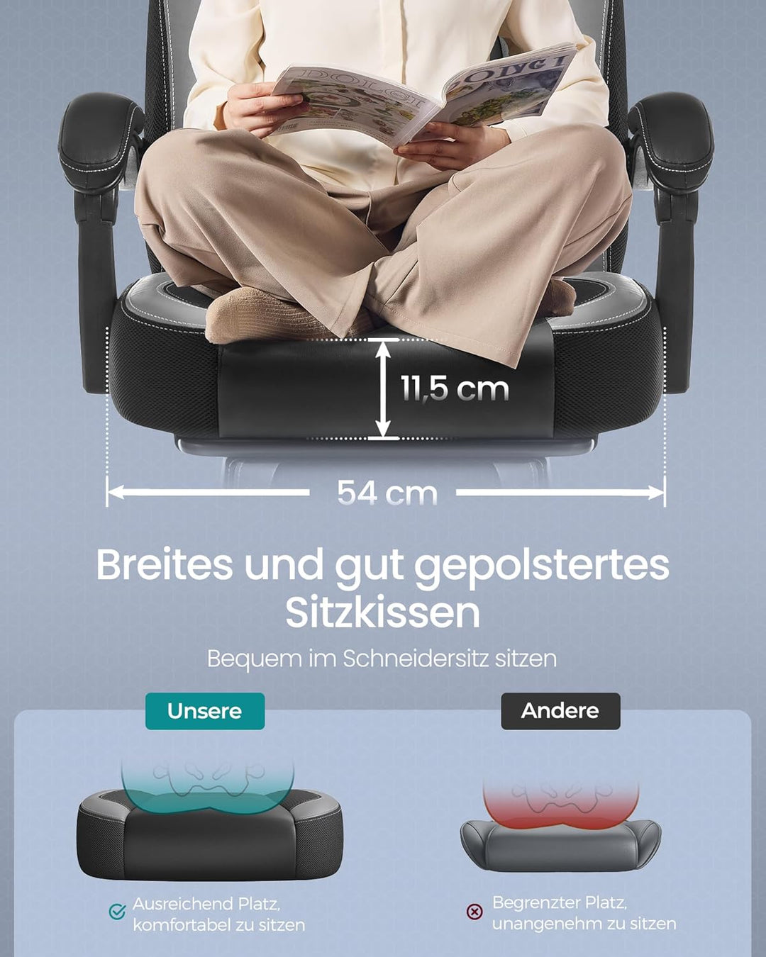 SONGMICS Gaming Stuhl, Bürostuhl mit Fussstütze, Schreibtischstuhl, ergonomisches Design, verstellba