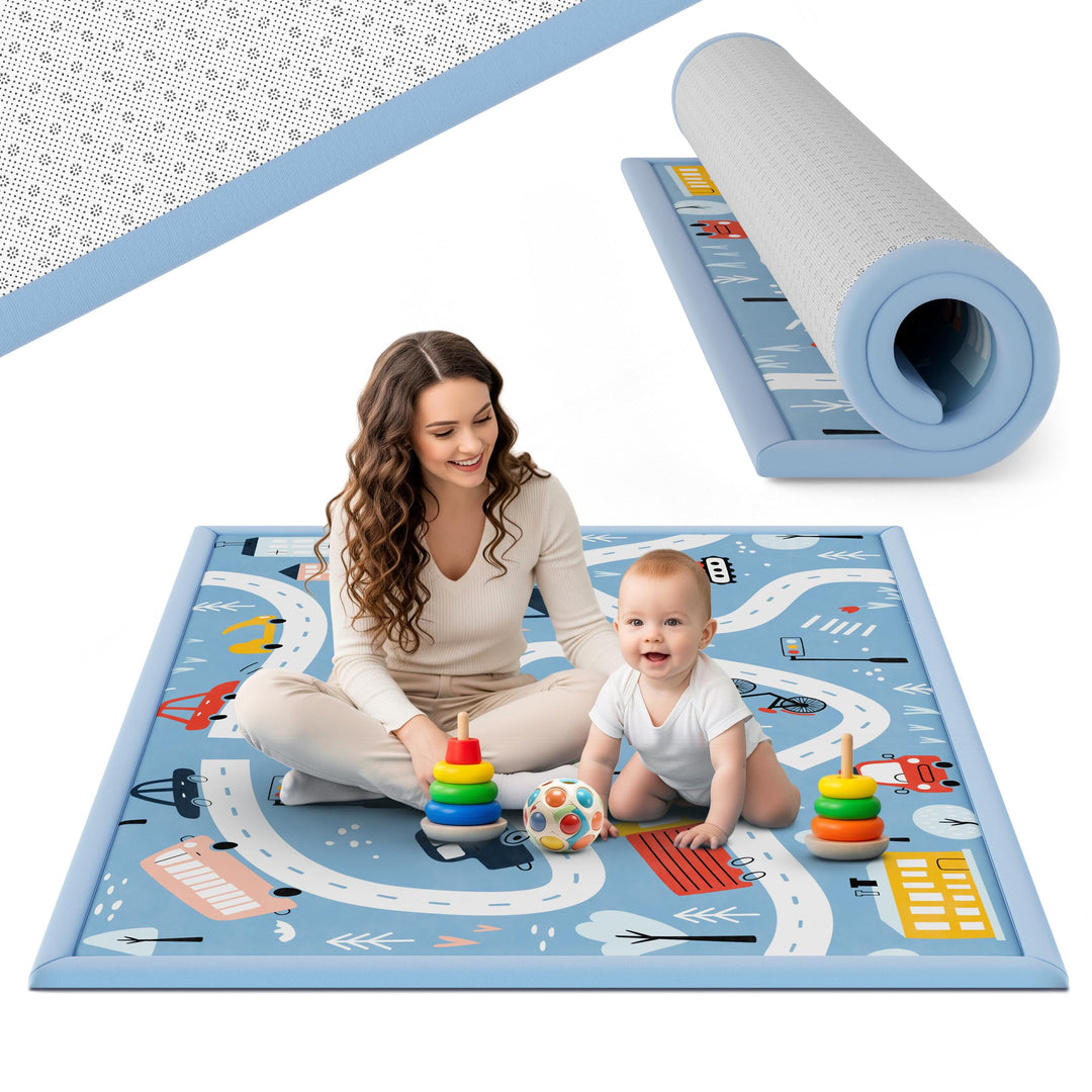 Seidenweiche Krabbelmatte Baby 200x150x3cm Autos & Strassen Extra Dicke(3cm) Spielmatte Kinder mit P