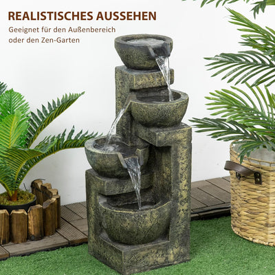 Outsunny Gartenbrunnen, Springbrunnen mit Einstellbarer Strömung, 4 Stufen Zierbrunnen, Wasserspiel,