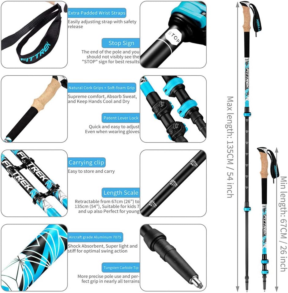 FitTrek Wanderstöcke - Trekkingstöcke Kork - Walking Stöcke Teleskop - Nordic Walking Stock Verstell