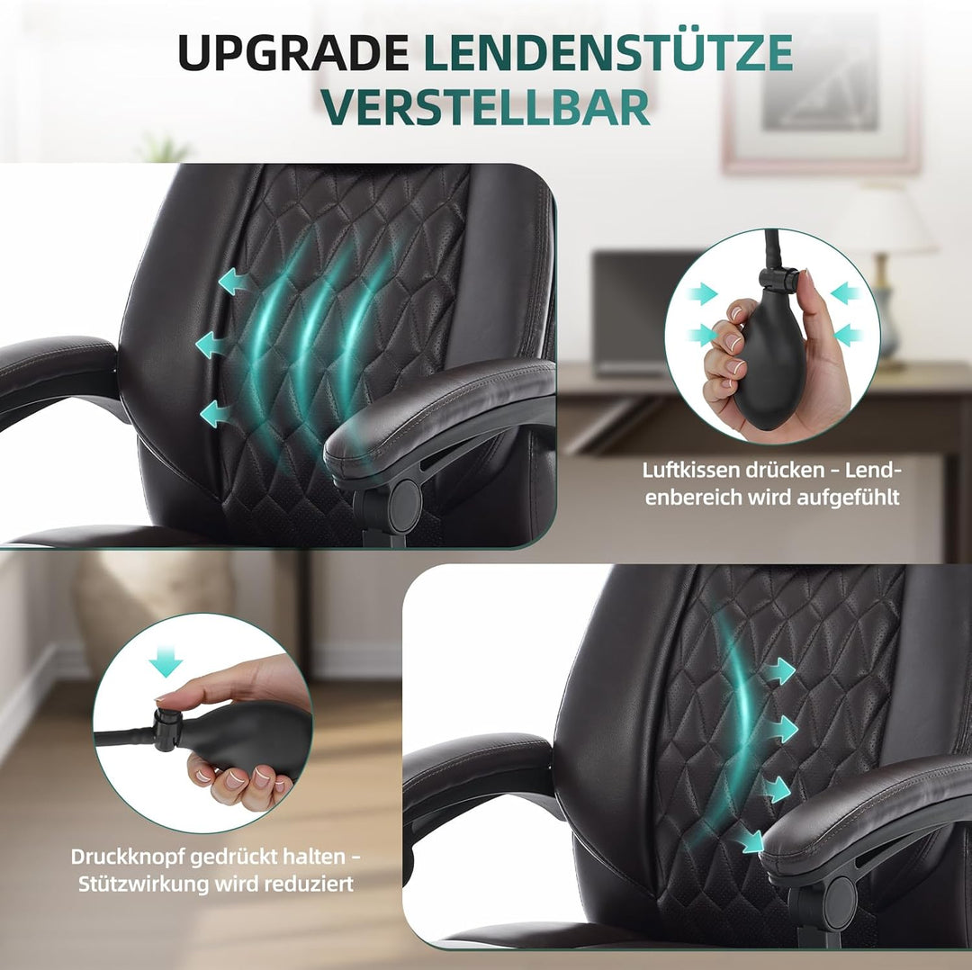 COLAMY Chefsessel Ergonomisch mit Fussstütze, Aufblasbarer Lendenstütze, 117° Kippfunktion, Gepolste
