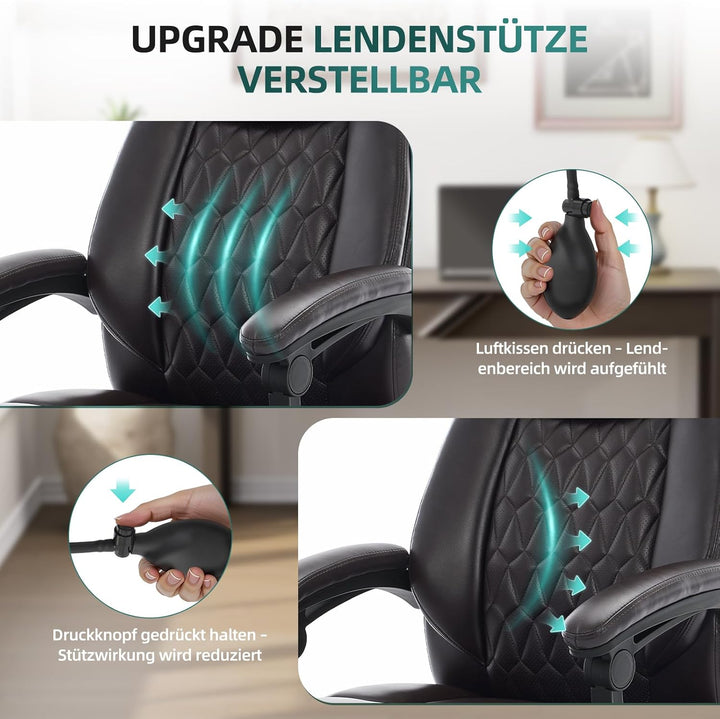 COLAMY Chefsessel Ergonomisch mit Fussstütze, Aufblasbarer Lendenstütze, 117° Kippfunktion, Gepolste
