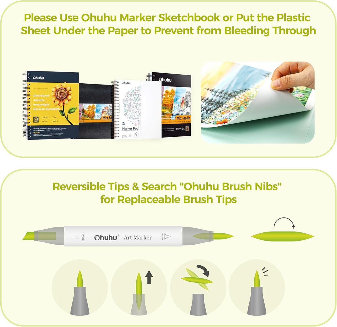 Ohuhu Marker Stifte Pastel mit 96 Farben, doppelseitige Farbspitze Brush Marker für Entwürfe und Com