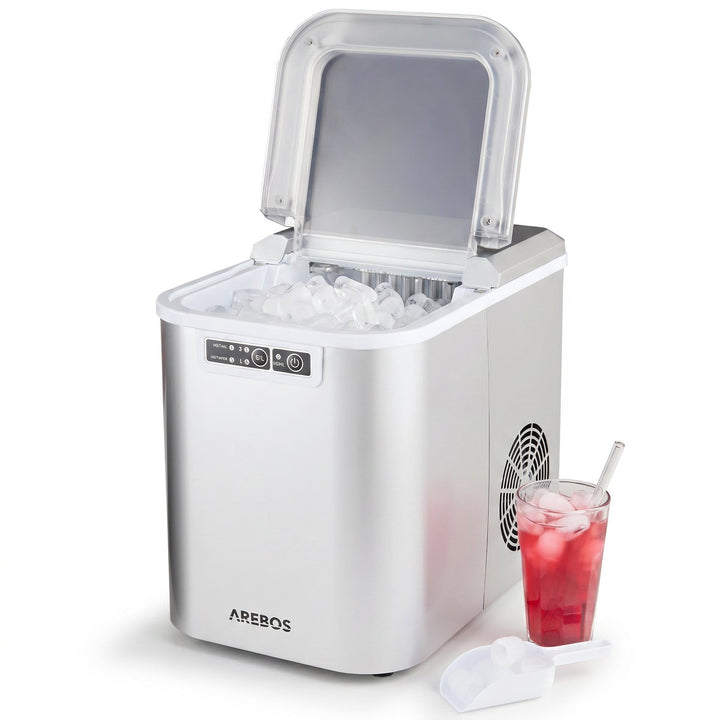 Arebos Eiswürfelmaschine | Ice Cube Maker | 12 kg / 24 h | 10-15 Minuten Produktionszeit | 2 Eiswürf