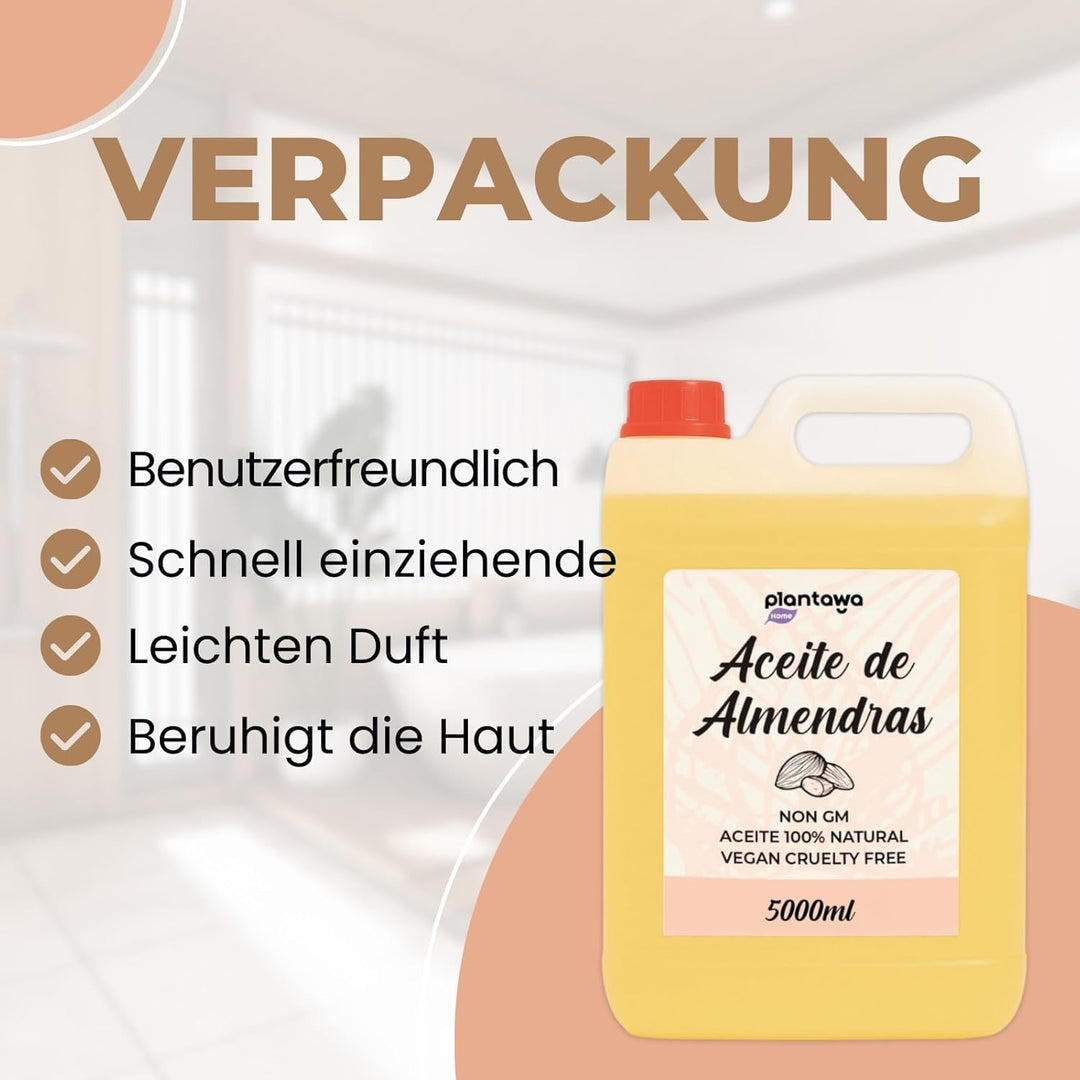 PLANTAWA Süsses Mandelöl 5L | Mandel-Körperöl | Feuchtigkeitsspendend für Haut und Haar | 100% Natür