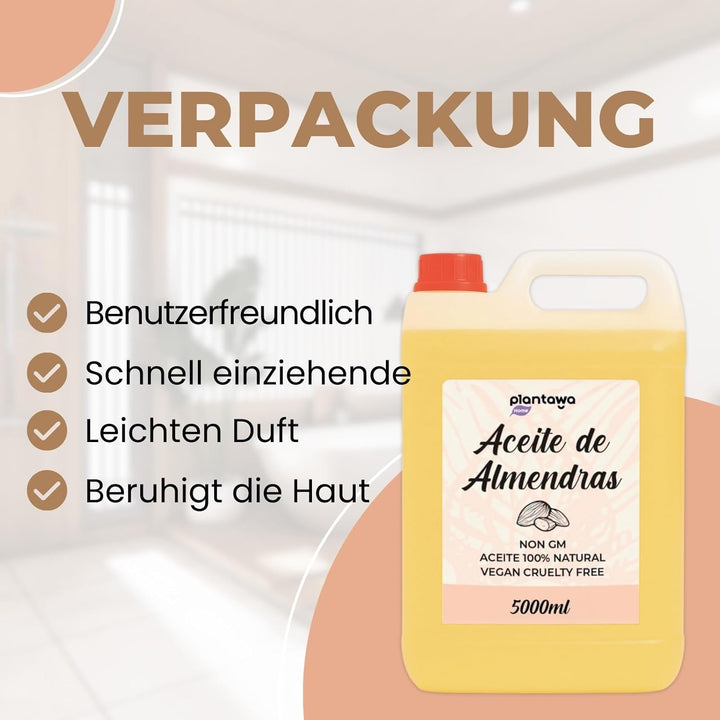 PLANTAWA Süsses Mandelöl 5L | Mandel-Körperöl | Feuchtigkeitsspendend für Haut und Haar | 100% Natür
