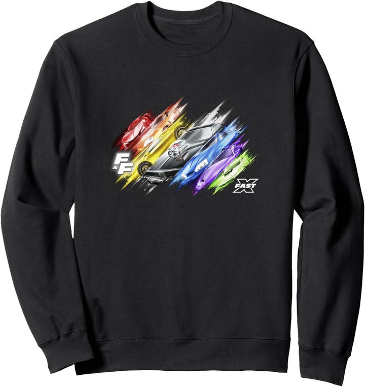 Fast X Rainbow Gradient Race Car Vignette Panels Sweatshirt