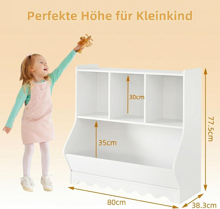 Kinder Bücherregal &amp; Spielzeugregal – Freistehendes Kinderregal aus Holz mit 4 Fächern, Spielzeugauf