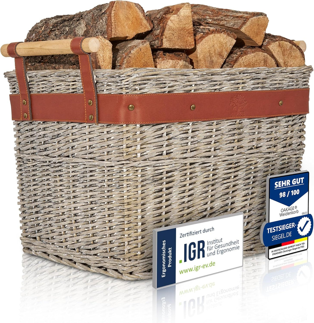 OAKAGE® Holzkorb für Kaminholz Gross aus Weide Kaminholzkorb Feuerholzkorb Brennholzkorb Weidenkorb