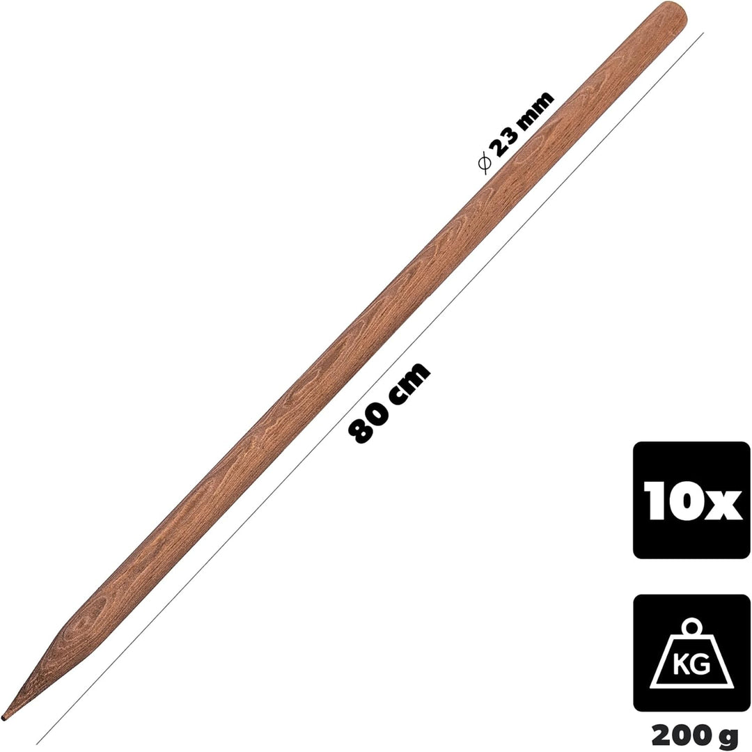KADAX Holzstäbe 80 cm x 23 mm, 10er Set, Pflanzstäbe aus imprägniertem Holz, Holzpfähle als Rankhilf