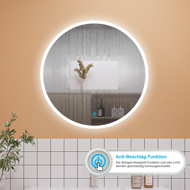 Aica Sanitär LED Badspiegel RUND Rund 80cm Touch Anti-Beschlag Wandspiegel Runder Spiegel Kaltweiss