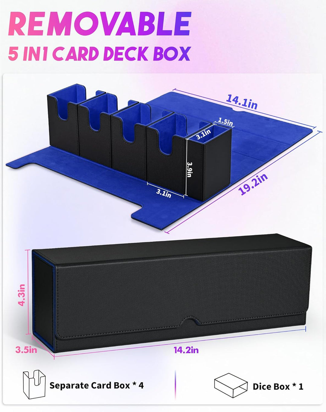 UAONO Sammelkarten Box mit Würfelablage für MTG YuGiOh, 5-in-1-Deckboxen für 900+ Karten, Premium-Ka