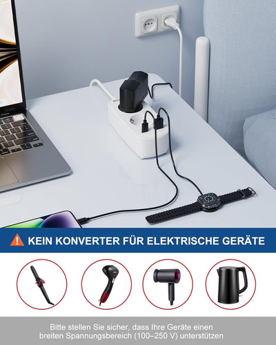Adapter Italien Steckdose mit PD20W USB Schnellladegerät, Italien Stecker Adapter, 2-Fach Steckdosen