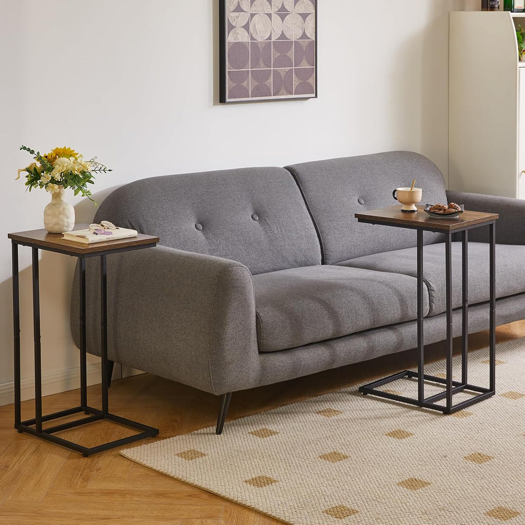 C-förmiger Beistelltisch, Schiebe und Sofatisch, Couchtisch mit Stahlrahmen für Wohnzimmer, Schlafzi