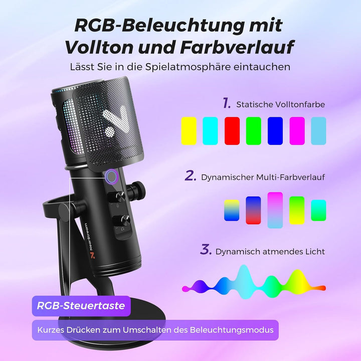 NearStream RGB Gaming Mikrofon Kit mit Stand,USB Mikrofon für Podcasts/Streaming,Kondensator mikrofo