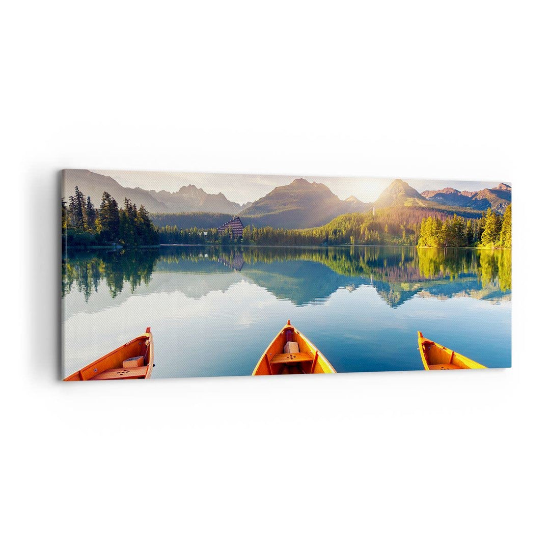 Wandbilder Dekoration Wohnzimmer See Natur Panorama Bilder auf Leinwand 120x50cm Leinwandbild mit Ra
