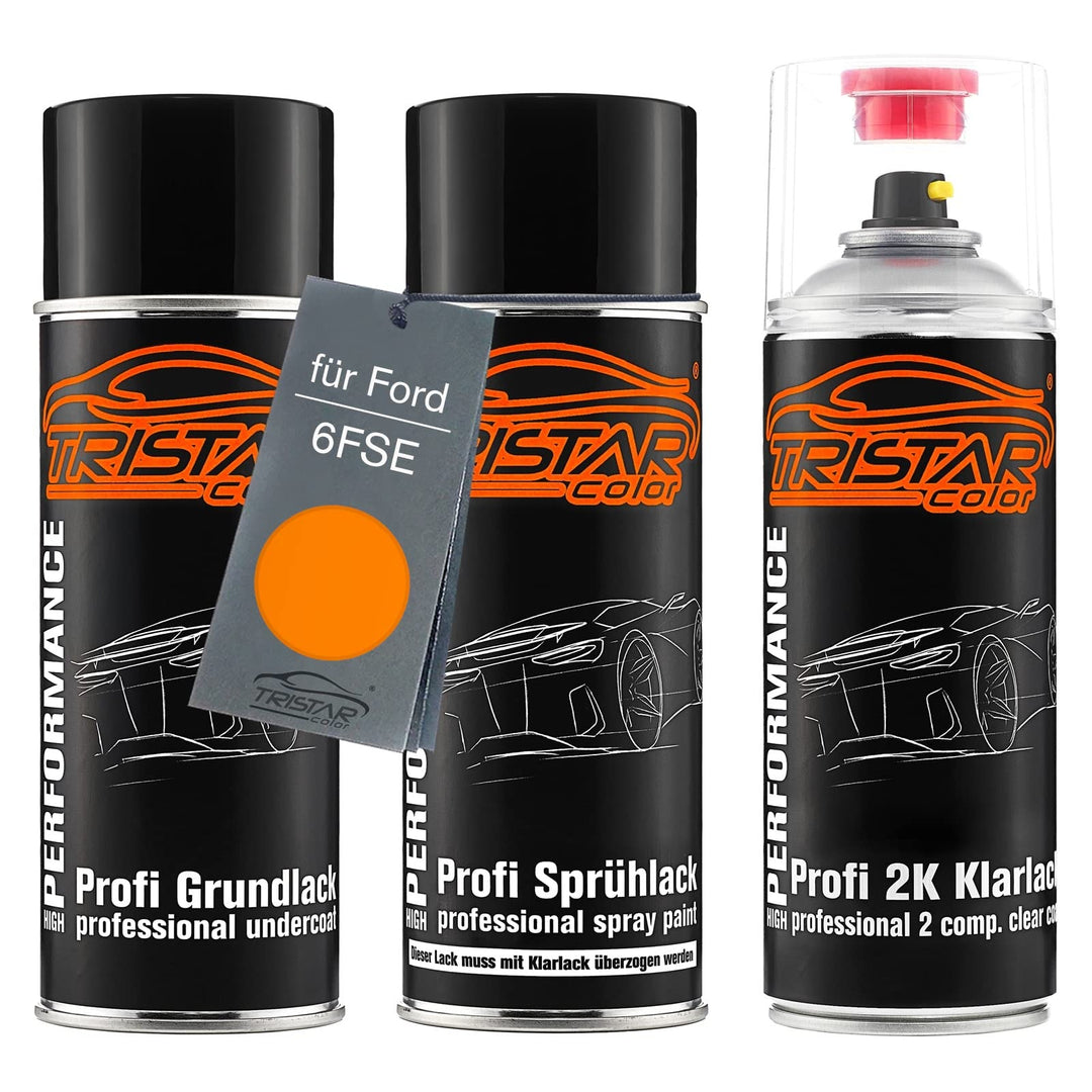 Autolack 2K Spraydosen Set für Ford 6FSE Electric Orange Perl/Orange Electric Perl Grundlack Basisla