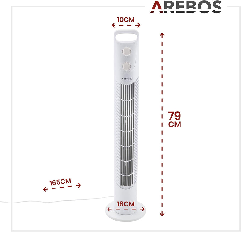 Arebos Turmventilator mit Timer | 40 Watt | 75°-Oszillation | Ventilator mit 3 Geschwindigkeitsstufe